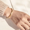 Minimalist gold-plated irregular wavy cuff bracelet with handmade hammered texture - Wave Texture / Gold
