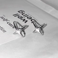 Pendientes de aro minimalistas con estrella de plata y diseño pulido en 3D para mujer - Hebilla de oreja de estrella 3D / Plateado