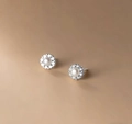 Macro detail of French style bow-tie pearl earrings with sparkling diamond halo - Round Pearl Platinum