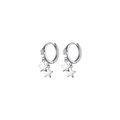 Orecchini a cerchio in argento con zircone e ciondoli a doppia stella lucida - Orecchini a cerchio con nappa a stella argentata