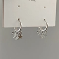 Silver 316L stainless steel hoop earrings with hanging stars and crescent moon charms - Silver Moon and Star Tassel Earrings
