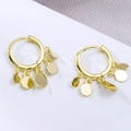 Golden hoop earrings featuring five smooth polished disc charms in a minimalist style - Gold Round Plate Hoop Earrings