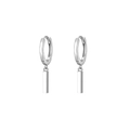 Macro view of minimalist silver bar pendant earrings in polished geometric drop style - Silver Bar Pendant Hoop Earrings - White Gold