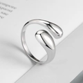 Minimalist S925 sterling silver open ring featuring a unique spiral teardrop design - Adjustable Open / Water Drop Style (S-R723) / Silver