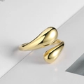 Minimalist gold teardrop open ring with high-polished asymmetric double spiral design - Adjustable Open / Water Drop Style (S-R724) / Gold