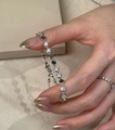 Detail of vintage round diamond bracelet and ring set with sparkling zircon stones - Silver