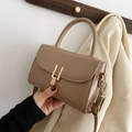 Retro khaki mini crossbody bag with gold metallic buckle and versatile top handle - Khaki