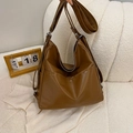 Mochila y bolso tote de cuero PU marrón oscuro de gran capacidad con diseño multibolsillos - Marrón