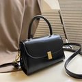 Retro black crossbody bag with gold hardware buckle and detachable strap for women - Black