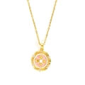 Collar vintage francés de oro con colgante de flor de esmalte rosa y perlas - Dorado