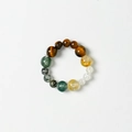 Naturstein-Armband aus Tigerauge und Moosachat mit dehnbarem Perlendesign - Ring-Zwillinge