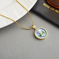 Collar vintage francés dorado con colgante de esmalte azul y perla blanca - Azul