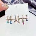 Detail showing 6-piece star moon lightning stud earring set with colored zircons - Enamel Star Moon Rainbow Hoop Set
