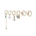 Golden 6-piece earring set featuring butterfly, pearl, daisy, and star tassel designs - Butterfly Flower Tassel Bead Set