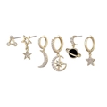 Detailed close-up of six gold star and moon stud earrings with sparkling cubic zirconia - Star Moon Rhinestone Black Planet