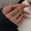 Silver layered crisscross open rings for women in a minimalist Korean style stack - Criss-Cross Multi-Layer Line Ring