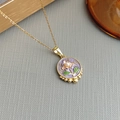 Collar vintage francés con colgante de flor en esmalte púrpura y fina cadena de oro - Púrpura