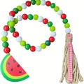 Watermelon wooden bead garland with jute tassel and summer farmhouse rustic wall hanging - Watermelon Wood Bead String