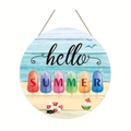 Rundes Türschild aus Holz mit hello SUMMER Aufdruck und bunten Eis am Stiel Motiven - Sommer Eiscreme Willkommens-Türschild