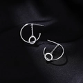Silver C-shaped hoop earrings with micro-set zircons on a hanging ring and black silk - C-Shape Hoop