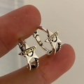 Sternohrringe mit goldenem LUCKY-Schriftzug und Smiley-Gesicht im Punk-Stil - Antiksilber Mit Goldstern (LUCKY Buchstabe)