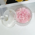 Frasco de vidrio con nervaduras verticales lleno de piedras de cuarzo rosa decorativo - Tarro Pequeño Mongol + 120g Cuarzo Rosa