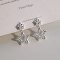 Minimalist silver star dangle earrings with zircon insets and hollow textured star charms - Star Zircon Pendant Stud Earrings