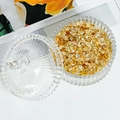Tarro de cristal con relieve y tapa lleno de cristales de citrino amarillo puro - Tarro Grande Mongol + 400g Citrino de Brasil