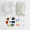 Set curativo de siete chakras naturales con cuenco de vidrio y bolsa de algodón - Tarro Grande Mongol + Cuarzo Claro + 7 Piedras de Chakra