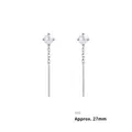 Minimalist pearl tassel earrings with silver chains and 27mm long bar drop design - Silver Pearl Threader Earrings
