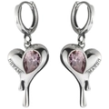 Silver liquid heart earrings with pink teardrop stones and Dream engraving detail - Heart Lava Ear Buckle