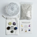 Set de cristales energía Sagitario con cuarzo blanco, piedras pulidas y bol de vidrio - Tarro Cielo Estrellado - Set Zodiaco Sagitario