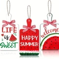 3er-Set Wassermelonen-Holzschilder mit karierten Schleifen für Sommer-Küchendekoration - Wassermelone-Thema Stil