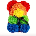 Detailed view of handmade rainbow foam rose bear with black Just for you ribbon bow - Rainbow Rose Style (Model B)