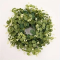 Artificial eucalyptus and money leaf wreath with cream buds on white background - 45cm