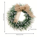 Detailed dimensions of greenery wreath with burlap bow showing 40cm diameter and 8cm depth - Burlap Bow Green Leaf Wreath