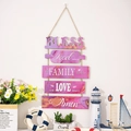 Targhe da parete in legno marmorizzato viola con benedizioni familiari e corda - Motivo Marmo Rosa Viola (Stile B)
