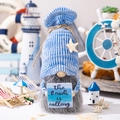 Blue beach gnome plush with starfish hat holding 'the beach is calling' sign - Style A-the beach is calling