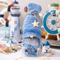Beach gnome plush with blue striped hat and wooden 'Life is Better at the Beach' sign - Style B-Life is Better at the Beach