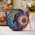 Siberian Shaman Drum with Sun and Moon design and wooden drumstick for ritual decoration - Sun Moon Star Style