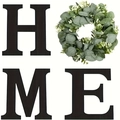 Rustic HOME wooden wall sign set with eucalyptus wreath for farmhouse spring decor - Wooden HOME Wreath Black Set