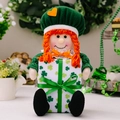 St. Patrick's Day plush doll featuring a gift box body and green clover patterns - St. Patrick's Day Girl Gnome with White Gift Box