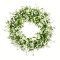 Corona rústica artificial con hojas verdes y flores blancas de paniculata - 45cm