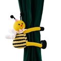 Abrazadera de cortina con forma de abeja tejida amarilla y rayas decorativas - Estilo de Abeja Hembra (Con Flor Rosa)