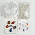 Set de cristales Piscis con cuenco de cristal, bolsa y cinco piedras naturales - Tarro Grande Mongol - Set Zodiaco Piscis
