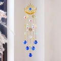 Böhmischer Evil Eye Sonnenfänger mit Kristallen und goldenem Mondanhänger für Deko - Böser Blick Sonne Mond Kristall Stil (A35)