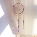 Detail of moon sun catcher with purple crystal chips and prisms for rainbow light effects - RD1-Amethyst