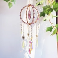 Golden crystal suncatcher with amethyst stones and rainbow prism for outdoor garden decor - Amethyst