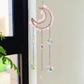 Pink moon crystal suncatcher with silver wire and iridescent glass beads for window hanging - Moon