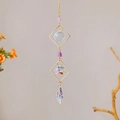 Atrapasol de amatista con marcos dorados y bolas de cristal facetadas para decoración - Estilo Geométrico de Doble Rombo (N0.3)